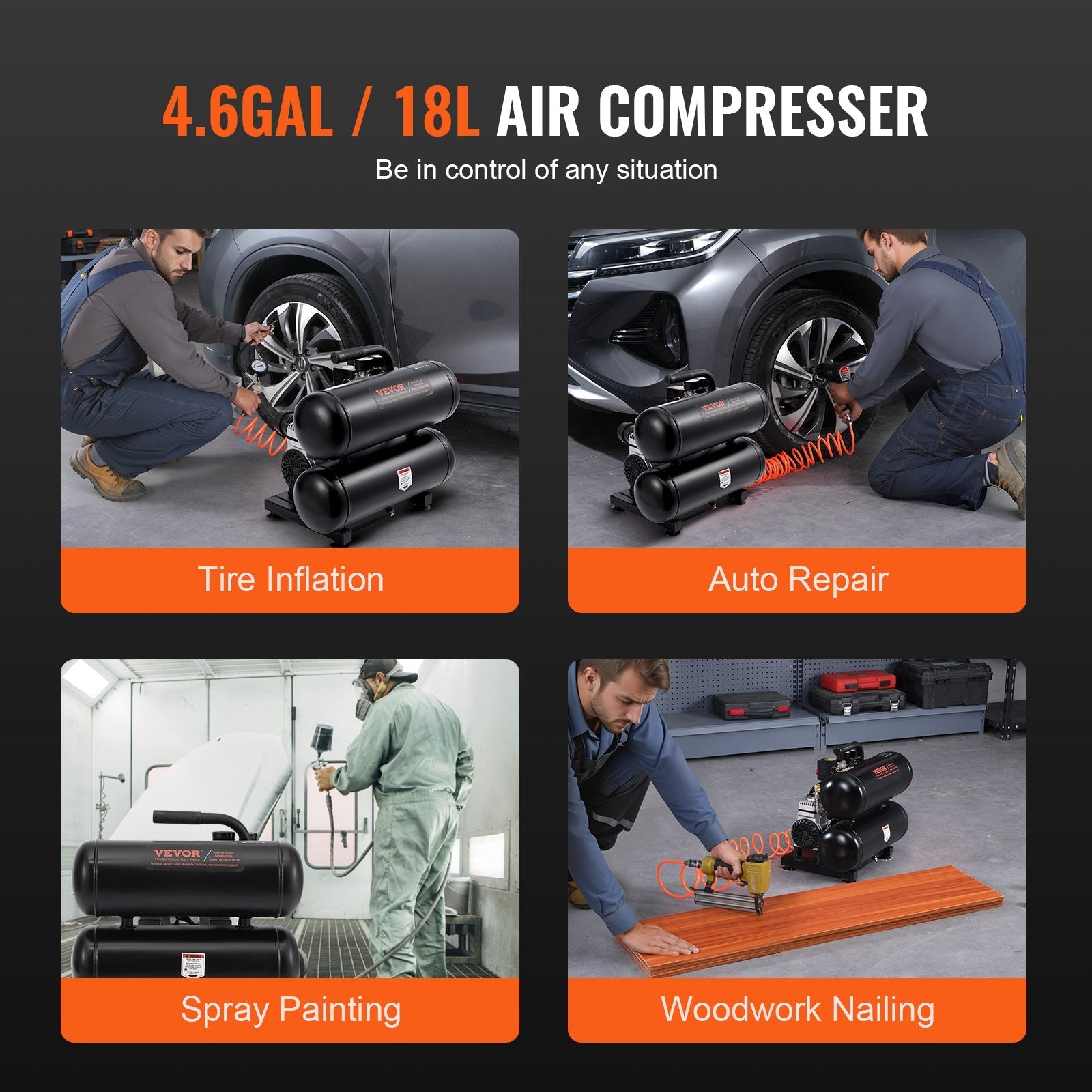 Vevor Air Compressor 4.6 Gal. Max 120 PSI Oil-Free Horizontal Compact Portable New