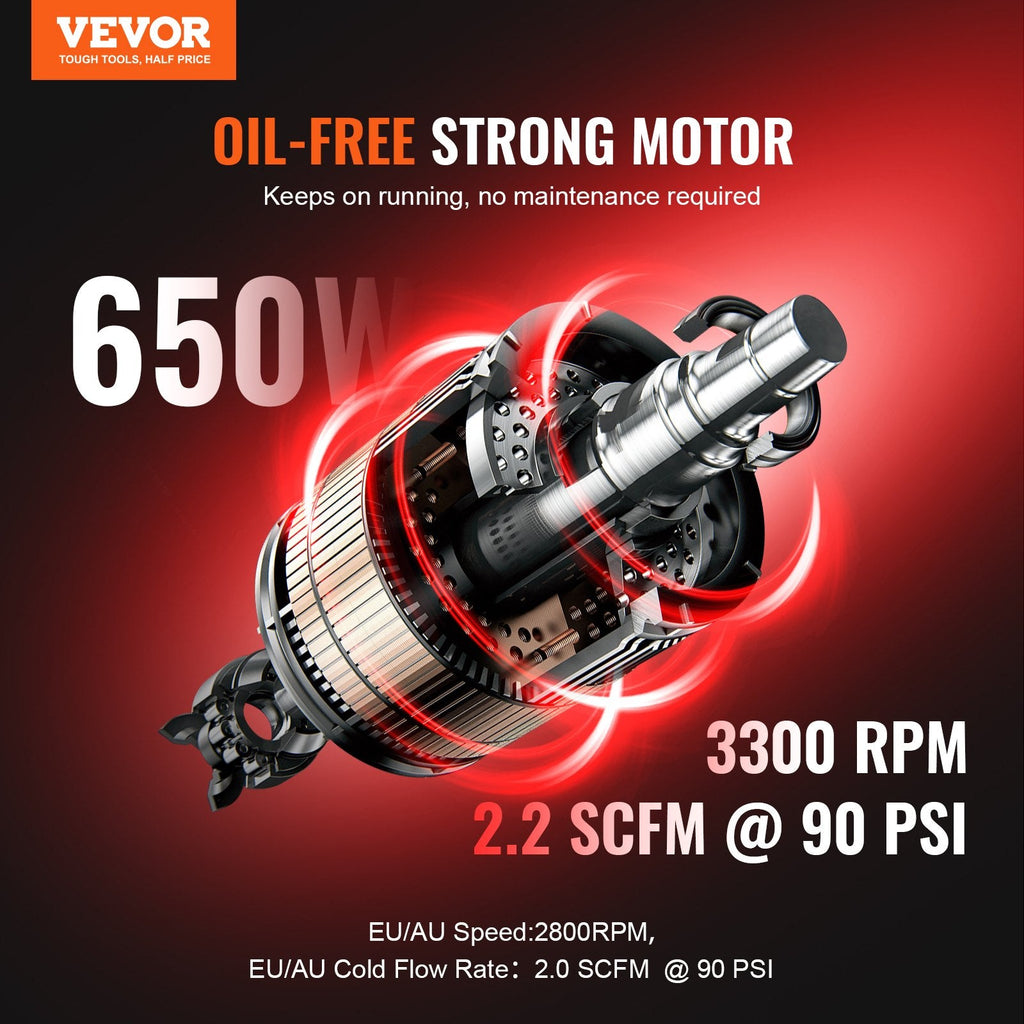 Vevor Air Compressor 8 Gal. Max 120 PSI Oil-Free Horizontal Compact Portable New