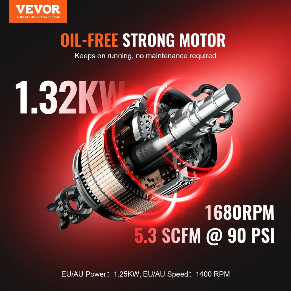 Vevor Air Compressor Compact Portable Oil Free 10 Gal. 2 HP 90 PSI New