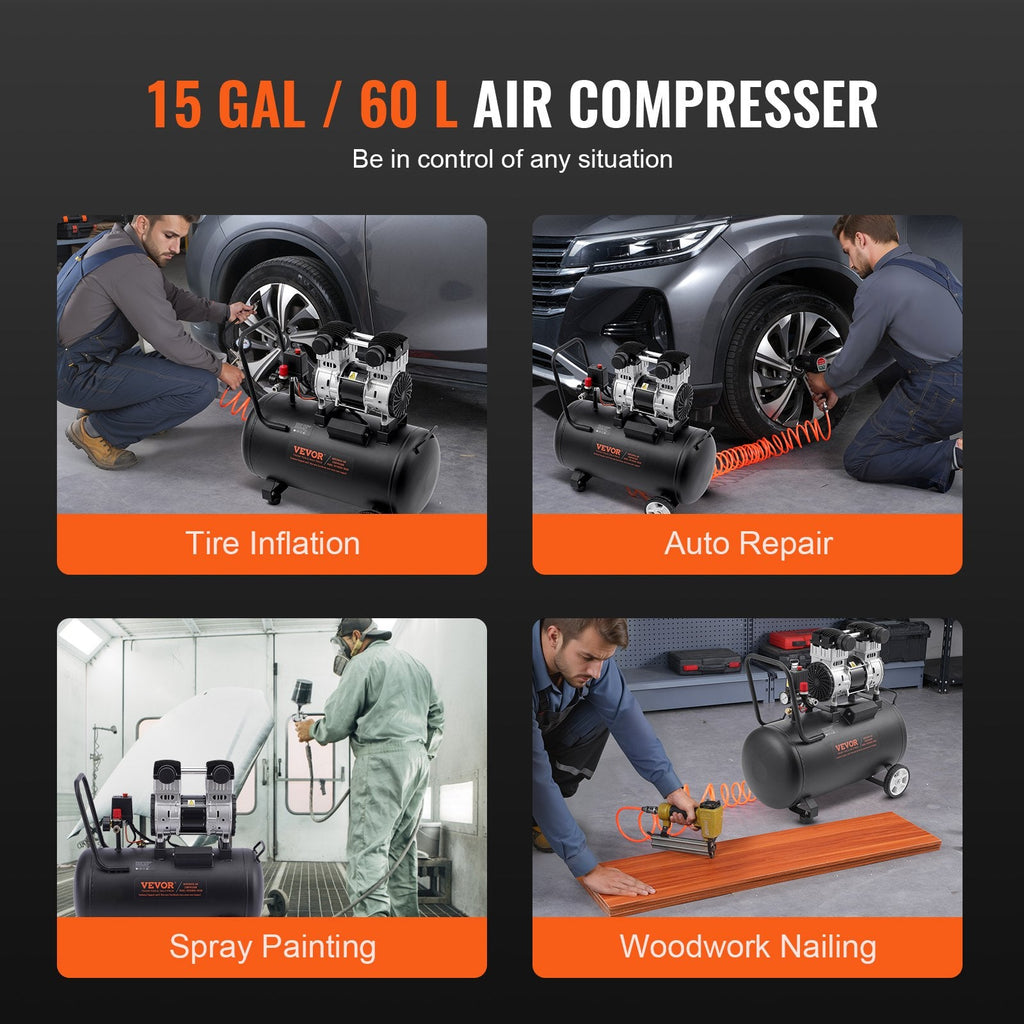 Vevor Air Compressor 15 Gal. 90 PSI Compact Portable Oil-Free New