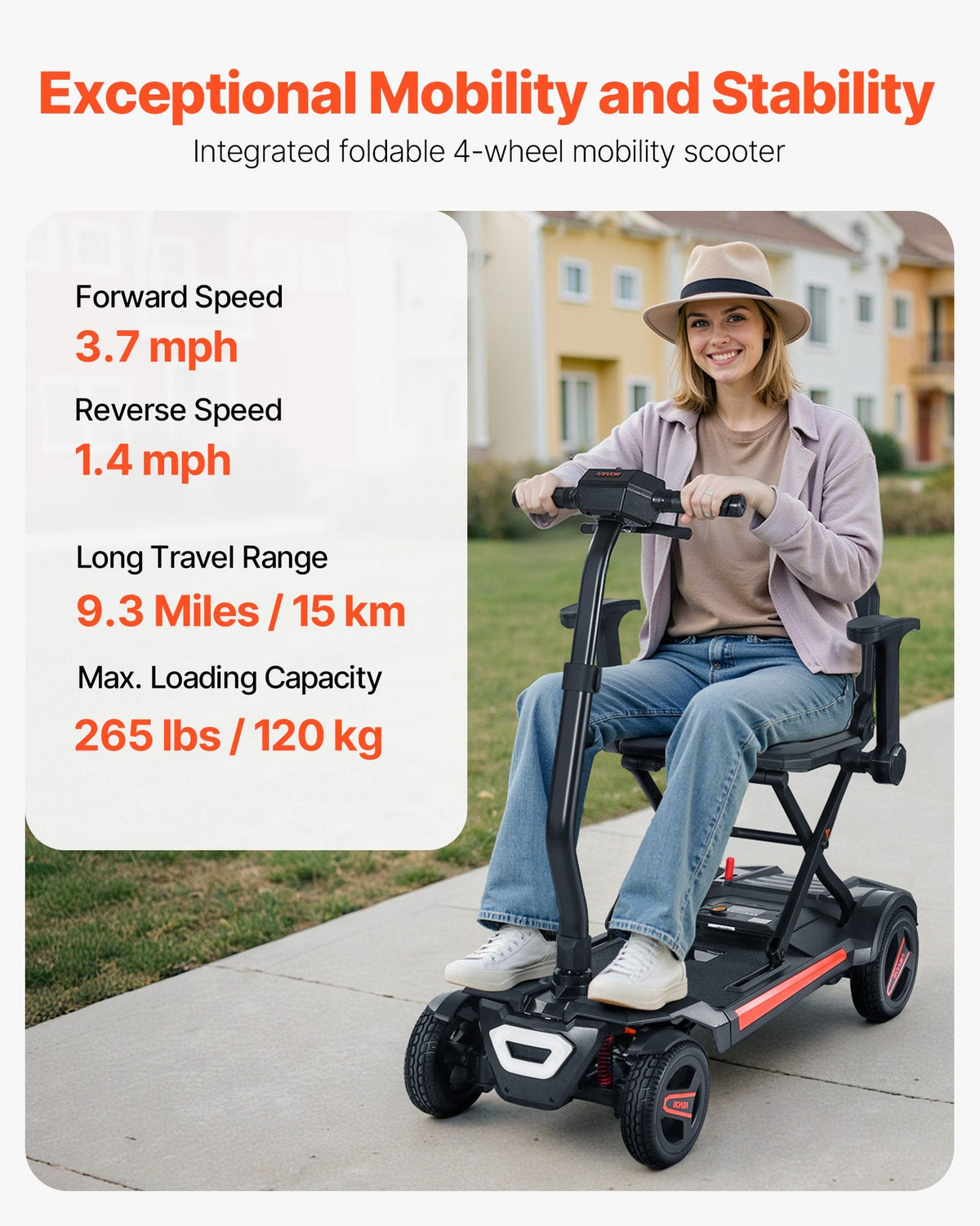 Vevor Mobility Scooter 4 Wheel Manual Folding 24V 3.7 MPH 9.3 Mile Range New