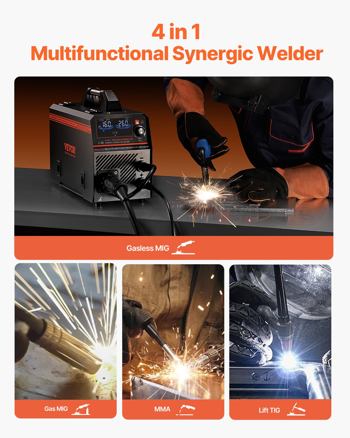 Vevor MIG Welder 160Amp 4-in-1 Machine Dual Voltage 110V/220V New