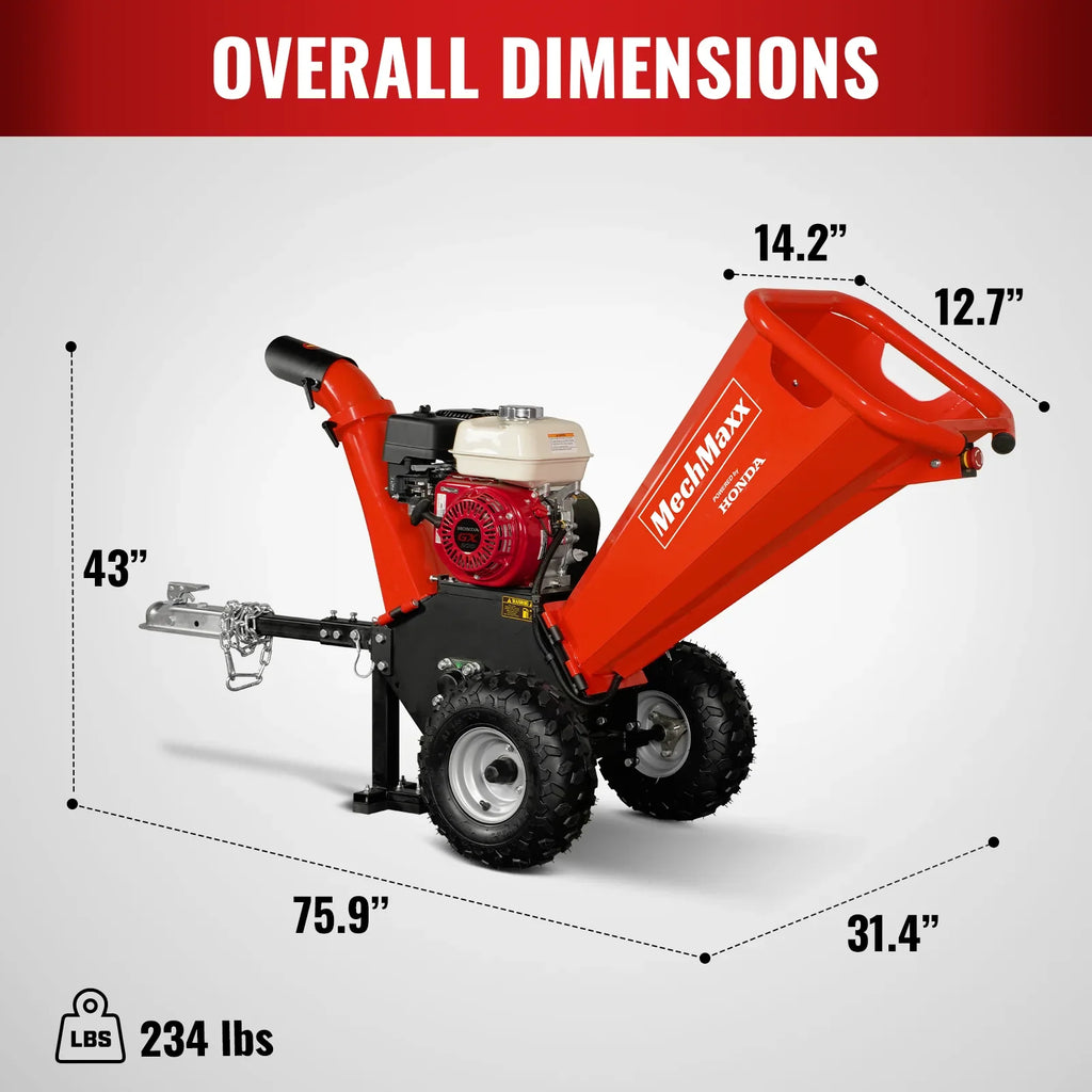MechMaxx GS650 Wood Chipper Honda GX200 Gasoline Engine Powered 4" New