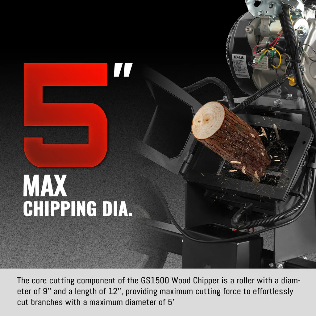 MechMaxx GS1500 Wood Chipper 5" Electric Start KOHLER 429cc Gasoline Engine Powered New
