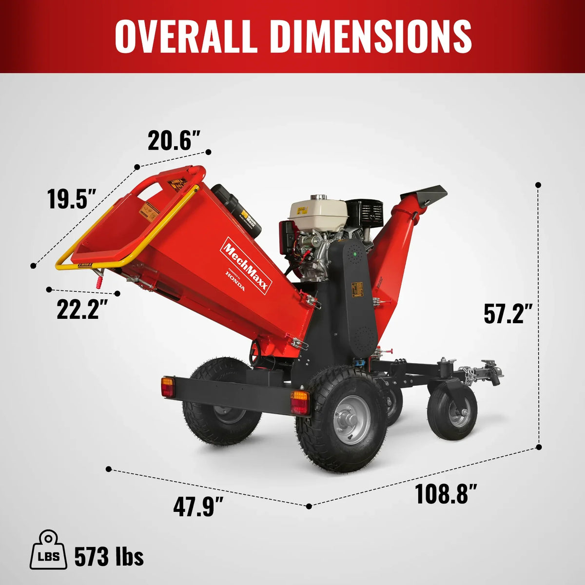 MechMaxx B150 Wood Chipper 6" Honda Electric Start Gas Powered 4-Wheel Drum with Taillight New