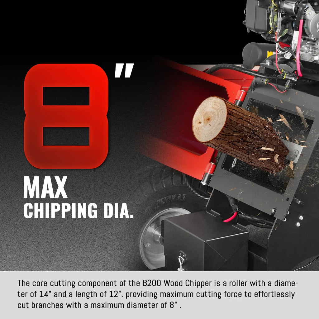 MechMaxx B200 Wood Chipper 8" Honda Electric Start 688cc 22HP Gas Powered 4-Wheel Drum with Taillight New