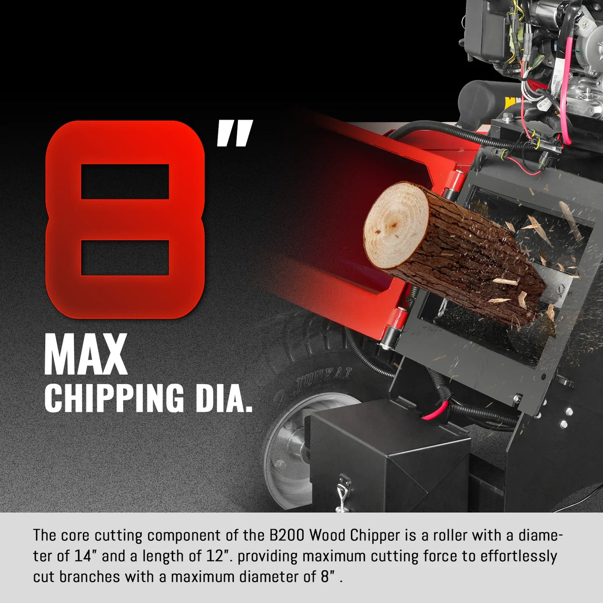 MechMaxx B200 Wood Chipper 8" Honda Electric Start 688cc 22HP Gas Powered 4-Wheel Drum with Taillight New
